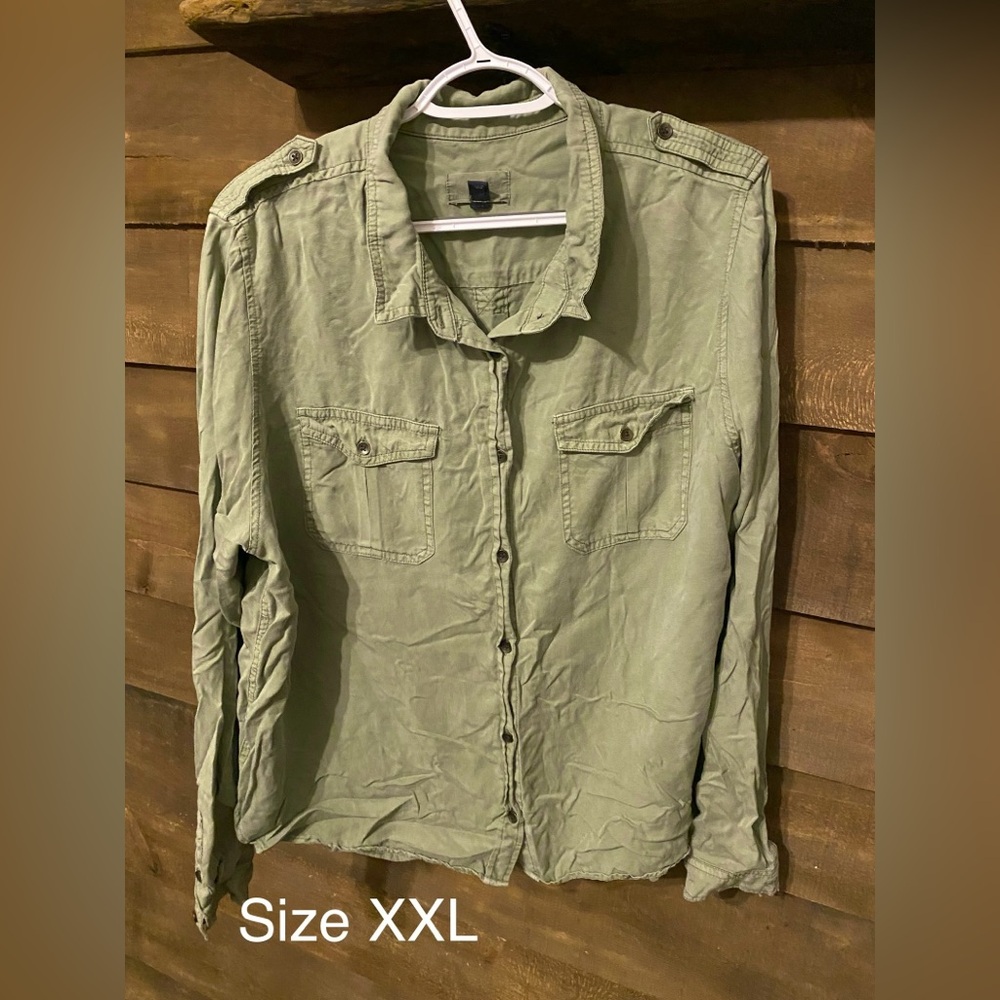 Cute olive green button down blouse.